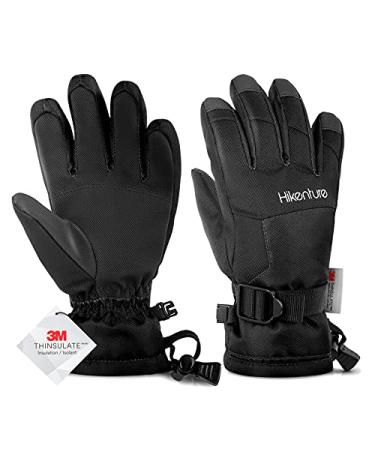 Hikenture Kids Snow Gloves,Winter Waterproof Gloves for Boys &Girls,Insulated Ski Gloves with 3M Thinsulate for Youth Black Large