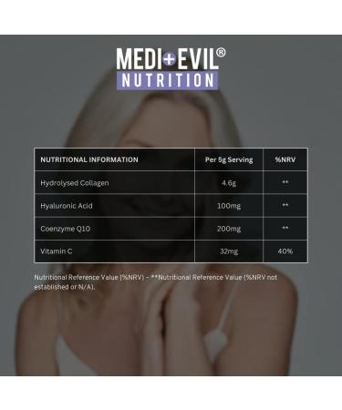 MediEvil Nutrition Bovine Collagen Powder with Vitamin C Hyaluronic Acid Coenzyme Q10 20 Soluble Servings AntiAging Formula Made in the UK Halal - Buy Online on GoSupps.com
