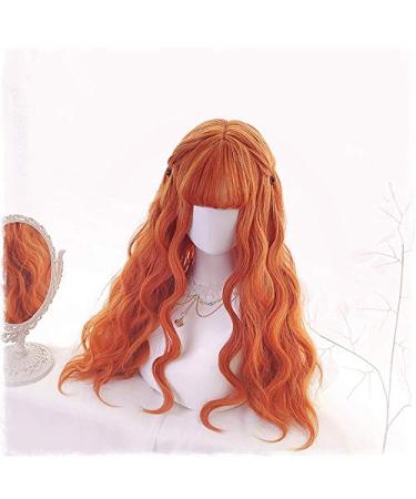 70cm Long Orange Curly Lolita Wig | Heat Resistant Synthetic Hair Cosplay & Halloween Wig + Cap | Harajuku Style - Buy Online on GoSupps.com