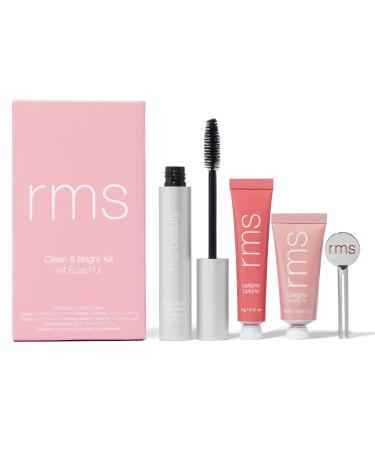 RMS Beauty Clean & Bright Makeup Kit - Makeup Starter Kit Volumizing Mascara Cream Eyeshadow & Lip Gloss Clean Beauty Makeup Gift Set Makeup Set