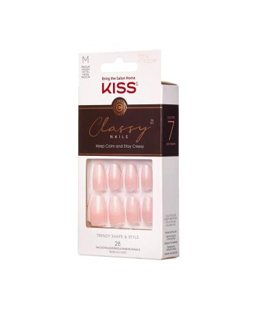 KISS Classy French Nail Manicure Kit - Gel Finish, Medium Coffin Shape, with Pink Nail Glue, File, Stick & 28 Fake Nails - Buy Online on GoSupps.com