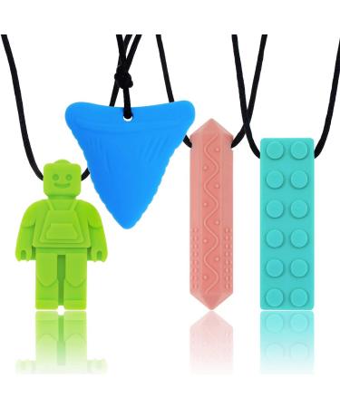 Sensory Chew Necklaces for Kids - 4 Pack Silicone Chewy Necklaces for ADHD Autism Biting and Oral Motor Needs
