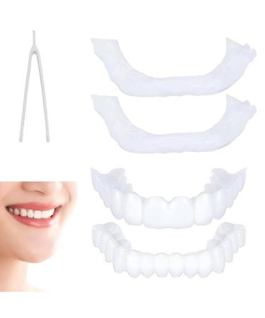 Care Spring Veneer Teeth 2 Pairs False Teeth Veneer Snap in Teeth Instant Perfect Smile Teeth Top and Bottom Dental Veneers Dentures Men and Women Teeth Whitening Kit