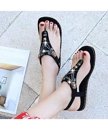 Shop Stylish Women's Bohemian Flat Sandals - Summer Flip Flops in Blue & Black | Size 6.5 & 9 - Global Shipping - Buy Online on GoSupps.com