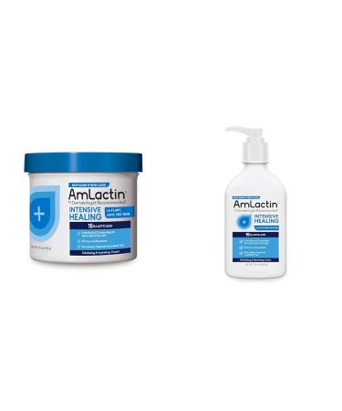 AmLactin Intensive Healing Body Cream 12 oz Tub & Intensive Healing Body Lotion for Dry Skin 14.1 oz Pump Bottle 400 ml (Pack of 1) Cream + Intensive Healing Lotion