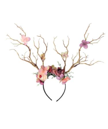 XIDAJIE Deer Antler Flower Crown Headbands Halloween Chritmas Long Antler Flower Branches Headband Props Horns Headpieces Hair Band Photo Shoot Forest Goddess Headdress Headwear  Light Brown