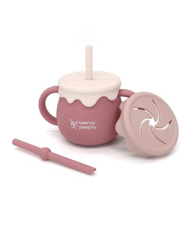 teensy peepsy Honeypot 100% Silicone Baby Training Cup  2-in-1 Toddler Sippy Cup with Straw & Snack Cup Lid  8.5 oz Drinking Cup for Babies 6 Months+  Toddler Smoothie Cup (Pretty in Pink)