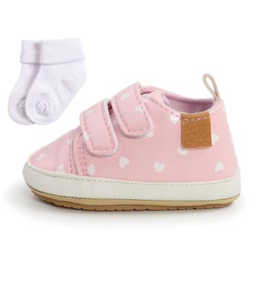 Baby Girls Boys Sneakers Toddler Shoes PU Leather First Walking Shoes Anti-Slip Infant Newborn Prewalker Sneakers for 0-18 Months with Sock 12-18 Months Pinkxin