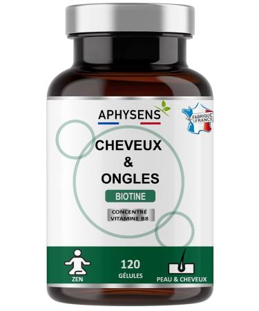 Vegetable Biotin | Hair and Nail Care | No Additives | Highly Concentrated Vitamin B8 | 120 Capsules Three Months of Cure | Made in France | Aphysens
