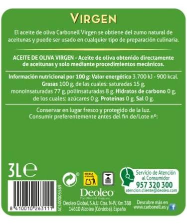 Carbonell Virgin Olive Oil 3L 1 Unit - Buy Online on GoSupps.com