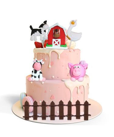 Farm Cake Toppers Decorations Farm Animal Mini Figures Farm Party Supplies Birthday Cake Decoration Dog Duck Cow House Pig Fence Decor for Children Birthday Party Celebration