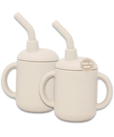 Silicone Sippy Cup by LoveyLu - Toddler Cup With Straw Spill Proof Soft Spout Cup With Handles Drop Proof No Spill Microwave Dishwasher and Freezer Safe (Sand) 2 Pack