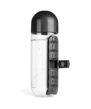 Medicine Box Water Cup 2 in 1 Water Bottle Medicine Box Storage Box 20 oz Daily Sports Water Bottle with Pill Box Organizer 7 Days Capsule Organizer Black