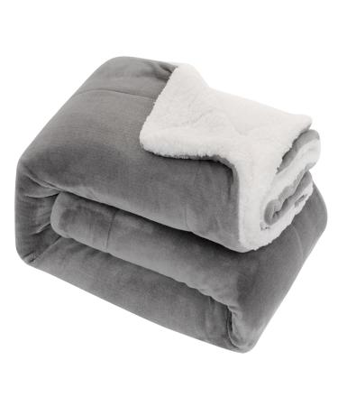 Qoier Double Sided Fluffy Winter Blanket Lightweight Simple Bedspread Thick for Adults Kids Home Office (Gray)
