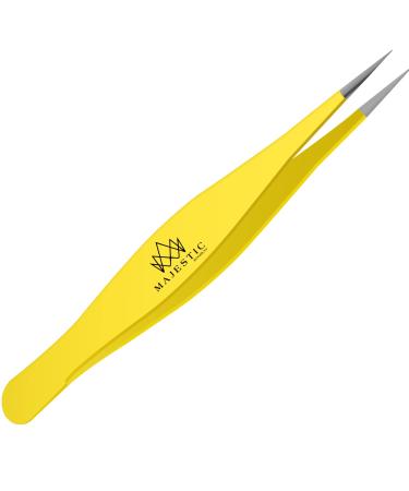 Majestic Bombay Fine Point Tweezers for Women and Men   Splinter Ticks  Facial  Brow and Ingrown Hair Removal Sharp  Needle Nose  Surgical Tweezers Precision Pluckers best tweezers for chin hair Yellow