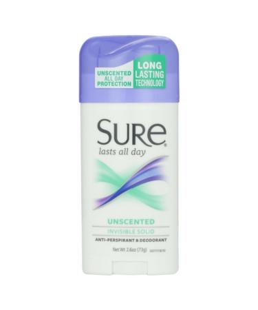 Sure Deodorant 2.6oz Invisible Solid Unscented (3 Pack)