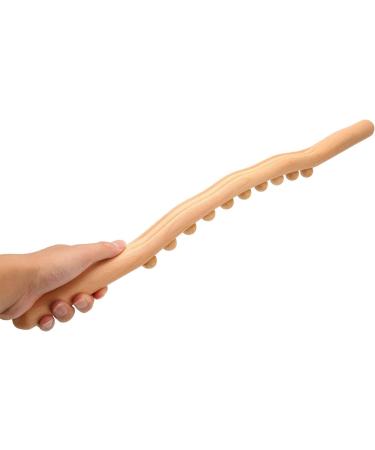 Beech Wood 60cm Massage Roller with Wavy Handle & 10 Points for Back and Whole Body Relaxation | International Shipping Available - Buy Online on GoSupps.com