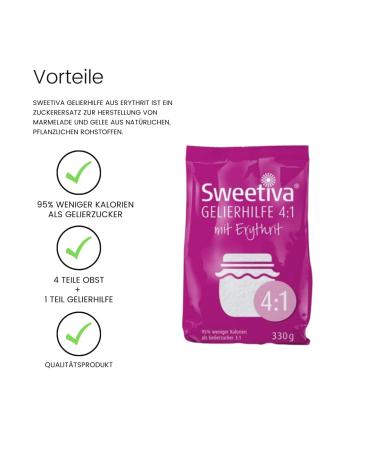 Sweetiva Gelierhilfe 4:1 with Erythritol 330g | Low-Calorie Gelling Sugar Replacement for Jam & Jelly | Vegan & Tooth-Friendly - Buy Online on GoSupps.com