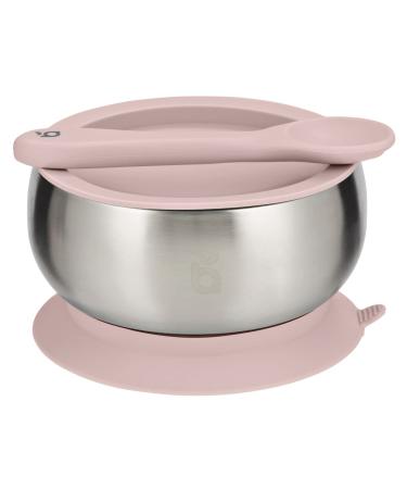 beau baby Stainless Steel Suction Bowl Baby Weaning Bowl with Silicone Spoon Baby Bowl for Toddlers & Kids Encourage Baby Led Weaning (Pink) Rose Pink