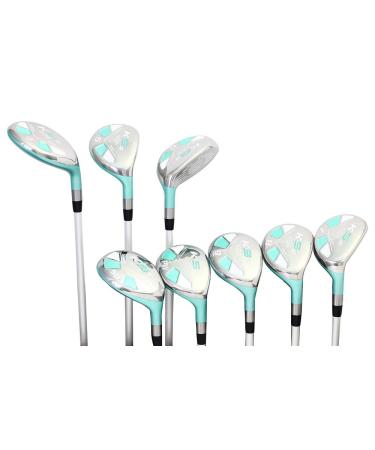 Majek Seafoam Teal Senior Ladies Golf Hybrids Irons Set New Senior Women Best All True Hybrid Ultra Light Weight Forgiving Woman Complete Package Includes 4 5 6 7 8 9 PW SW All Lady Flex Utility Clubs