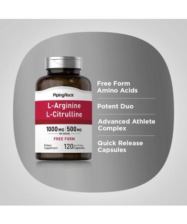 Piping Rock L-Arginine L-Citrulline Supplement 1500 mg | 120 Capsules | Free Form Pills | for Men and Women | Non-GMO Gluten Free - Buy Online on GoSupps.com