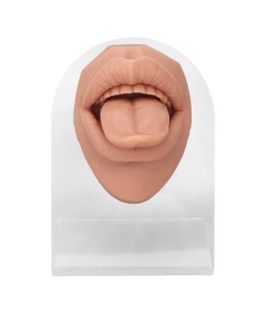 Tongue model made of soft silicone mouth open fake tongue flexible human tongue mouth shape with teeth body parts for practicing piercing acupuncture jewelry display (meat blonde)