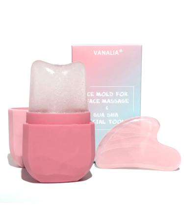 VANALIA Ice Roller and Gua Sha for FaceEyes and Neck, Skin Care Set Facial Beauty Ice Roller & Gua Sha Facial Tool, Neck to Brighten Skin & Enhance Your Natural Glow(Pink)