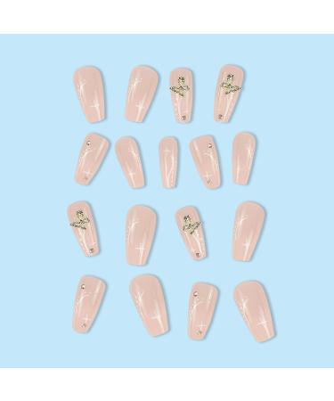 Press on Nails Long Fake Nails Pink False Nails with Golden Butterfly with Diamond Press on Nails Designs Acrylic Nails Press on Artificial Nails Stick on Nails For Women Girls 24Pcs - Buy Online on GoSupps.com