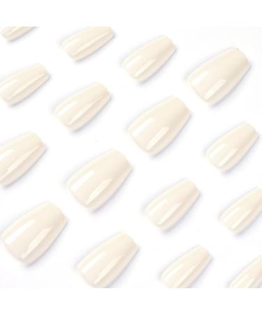QINGGE Solid White Press on Nails - 24Pcs Medium Length Coffin Fake Nails for Women - Buy Online on GoSupps.com