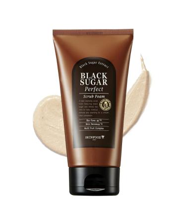SKINFOOD Black Sugar Perfect Scrub Foam 180g - Detoxifying Pore Scrubs & Exfoliator Soft & Rich Bubble Facial Foam Cleanser  Removes Dead Skin Cells - Exfoliating Skincare for Men & Women (6.35 oz)