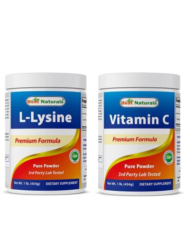 Best Naturals Lysine Powder 1 Pound & Vitamin C Powder 1 lb