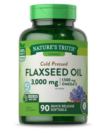 Nature's Truth Flaxseed Oil Capsules | 90 Softgels | Cold Pressed, Non-GMO, Gluten Free - Buy Online on GoSupps.com