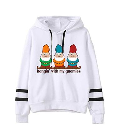 Bigfanshu in Women's Clothing Fashion Casual Loose Long Sleeve Striped Print Sweatshirt Tops White