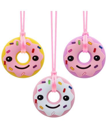 Sensory Chew Necklace for Adult 3 Pack Silicone Donut Chewing Necklace for Teens Chewers Anxiety Chewable Necklace for Autism ADHD SPD PICA and Oral Motor Chewing Needs