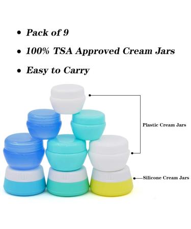 Travel Containers Set - Silicone & PP Cream Jars for Toiletries - Leak-proof & BPA Free - 9 Jars for Cosmetic Makeup and Hand Cream - Buy Online on GoSupps.com