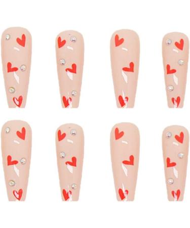 JustoTry 24 Pcs Long Red Heart Diamond Press on Nails - Ballerina Stick on Acrylic False Nails for Women - Nail Art Decoration - Buy Online on GoSupps.com