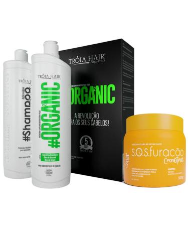 Kit TROIA COSM TICOS I Organic Keratin Straightening Treatment & Complete Hair Chronogram Masks 33.8 Fl Oz each (set of 3) (Organic + Hurricane))