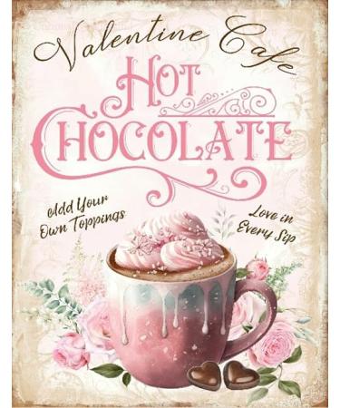 Pink Valentine's Hot Chocolate Sign - Hot Chocolate Bar Sign - Hot Cocoa - Shabby Chic - Tin Sign 12x8 Plaque.png"