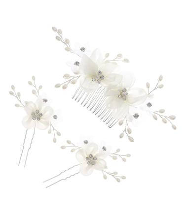 minkissy 1 Set Comb Plate Hairpin Leaf Bride Hair Comb Flower Hair Fork Rhinestone Hair Clips Bridal Hair Sticks Flower Hair Comb Floral Side Hair Comb Bridal Hair Pin Brooch Wedding Fabric