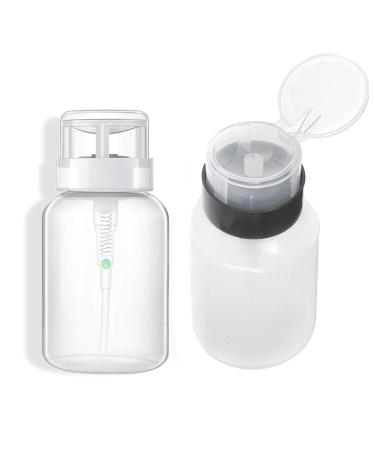 AKOAK Pack of 2 Push Down Empty Lockable Pump Dispenser Bottle for Nail Polish and Makeup Remover 200ml(6.8oz) Black and White Top Cap