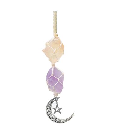 WULILONG Rose Quartz Amethyst Pendant Crystal Car Hanging Ornament Hanging Car Charm Healing Crystal Accessories Cry stal Stones Reiki for Meditation Protection (Topaz + Amethyst)