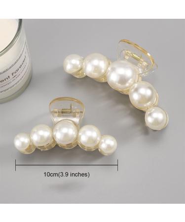Elegant Geometric Pearl Hair Claw for Women and Girls | Non-Slip White Acetate Hair Clip for Thick and Thin Hair | Rhinestone Detailing - Buy Online on GoSupps.com