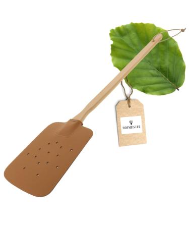 Hofmeister Flying gossip made of beech wood & leather fly catcher - from Europe practical mosquito protection insects rackets clap with leather strap for hanging flying 47.5 cm length of brown synthetic leather 1 - Buy Online on GoSupps.com