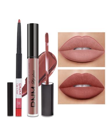 2pcs Matte Light Rosey Nude Lip Liner and Lipstick Makeup Set  Liquid Lipstick 24H and Lip Liner Set Matt Ink Liquid Lips Make Up Waterproof Long Lasting High Impact Color Seductress (29) N29