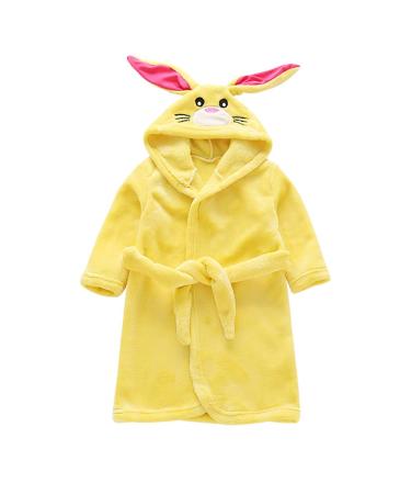 Miyanuby Baby boy girls bathrobe soft flannel long arm animal hoodie morning mantle nightwear homewear for children baby boy girls gift 6-7 years rabbit yellow