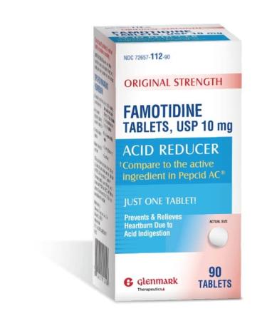 Glenmark Original Strength Famotidine Tablets 10 mg Acid Reducer for Heartburn Relief 90 Count