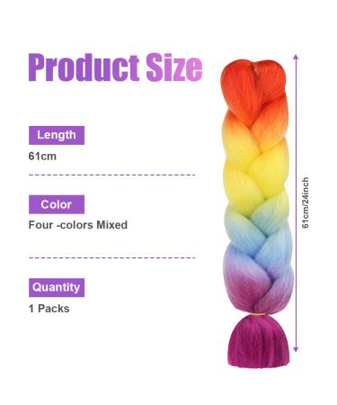 Aomig Ombre Synthetic Hair Extensions - 24 Strands for Braiding - Colorful Fake Hair for Box Braids (Purple/Blue/Yellow/Orange) - Buy Online on GoSupps.com