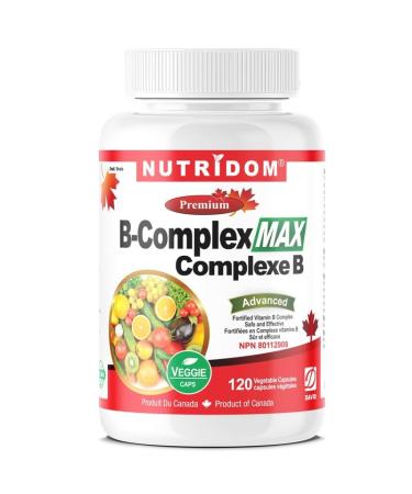 Nutridom Methylated B-Complex Max - All B Vitamins Including Methyl-folate B9 Methyl-cobalamin B12 Benfotiamin B1 Riboflavin B2 B3 Choline B4 B5 B6 Biotin B7 Inositol B8 - Vegan Non-GMO Free of Gluten Soy and Dairy (120 Count)