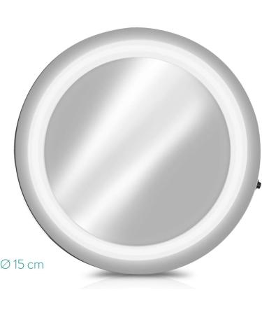 Navaris LED Magnification Mirror with Suction Cup | 5x Compartment Enlarged Makeup Mirror | Lighted Bathroom Cosmetic Mirror in Silver - Buy Online on GoSupps.com