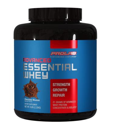 Prolab Advanced Essential Whey-Blend of Premium Whey Concentrate and Ultra Pure Whey Isolate Protein - BCAAs & Natural Enzymes (Chocolate Mousse 5 LB) Chocolate Mousse 5 Pound
